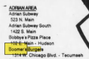 Frosty Freeze Drive-In (Boomers Burgers) - Oct 1991 Ad For Tecumseh (newer photo)